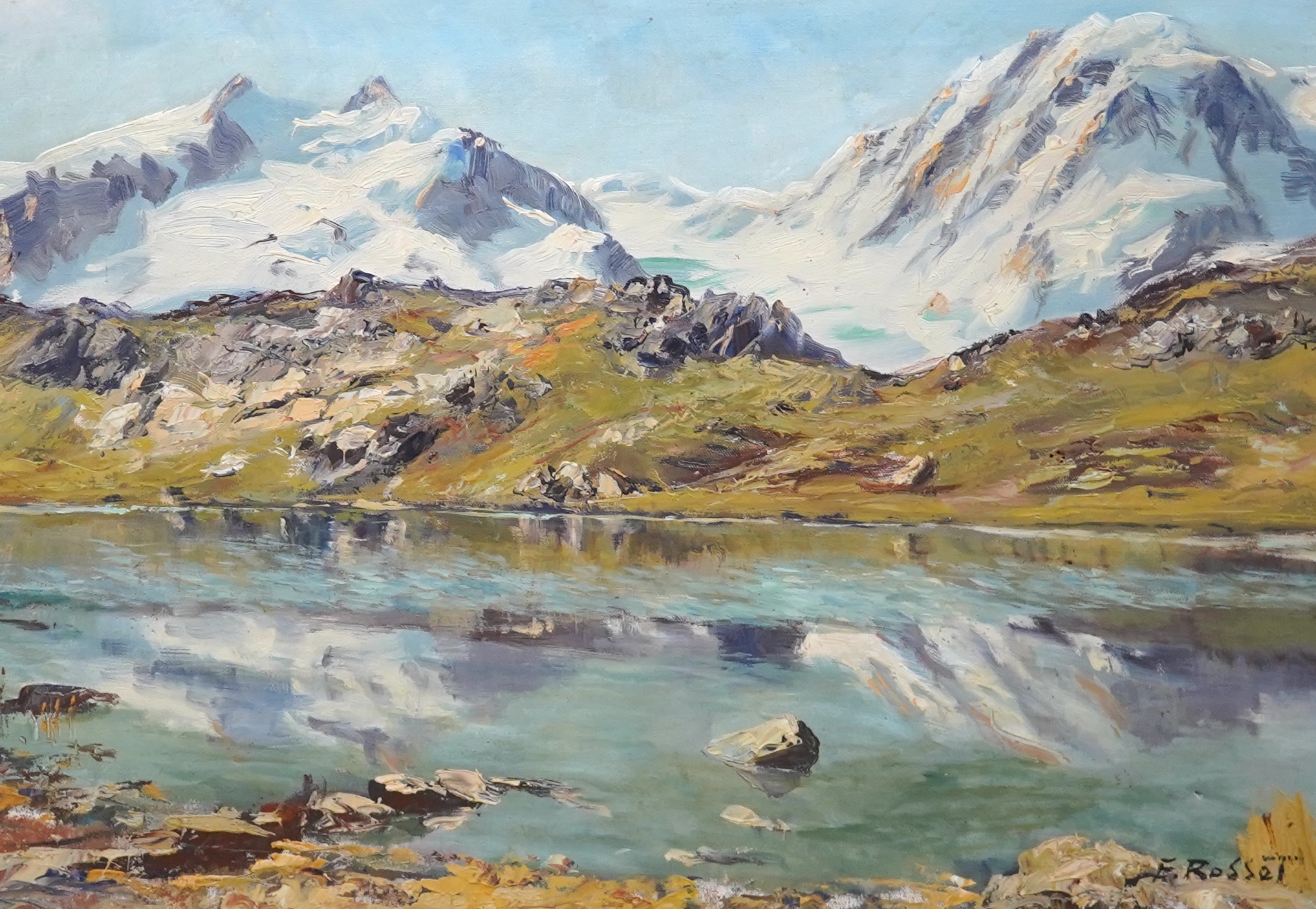 E. Rosset, French impressionist oil on canvas, Swiss Alps, signed, 45 x 65cm. Condition - good